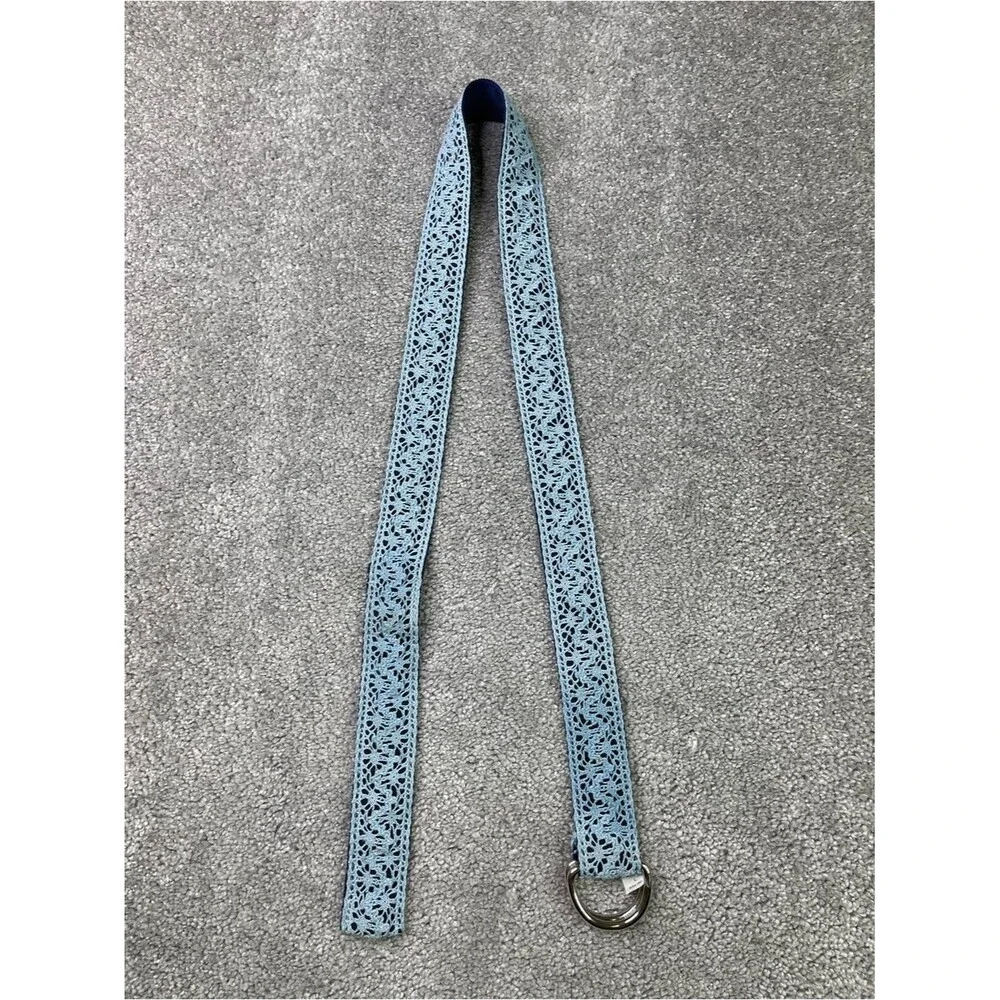 Talbots Lace Overlay D-Ring Belt Light Blue Navy Adjustable Size Large 44 In